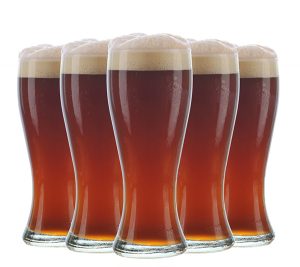 Arrangement of five beer glasses