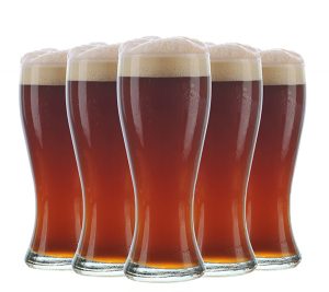 Arrangement of five beer glasses
