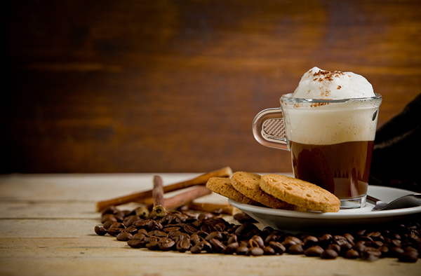 Cappuccino on coffee beans